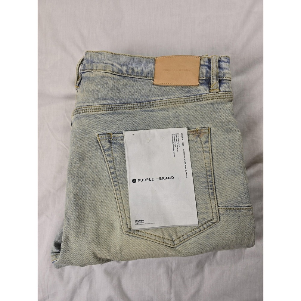 Purple Brand P001 Jeans Mens 38x32 Blue Slim Skinny Light Wash Distressed